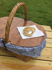 English muffins on a picnic basket