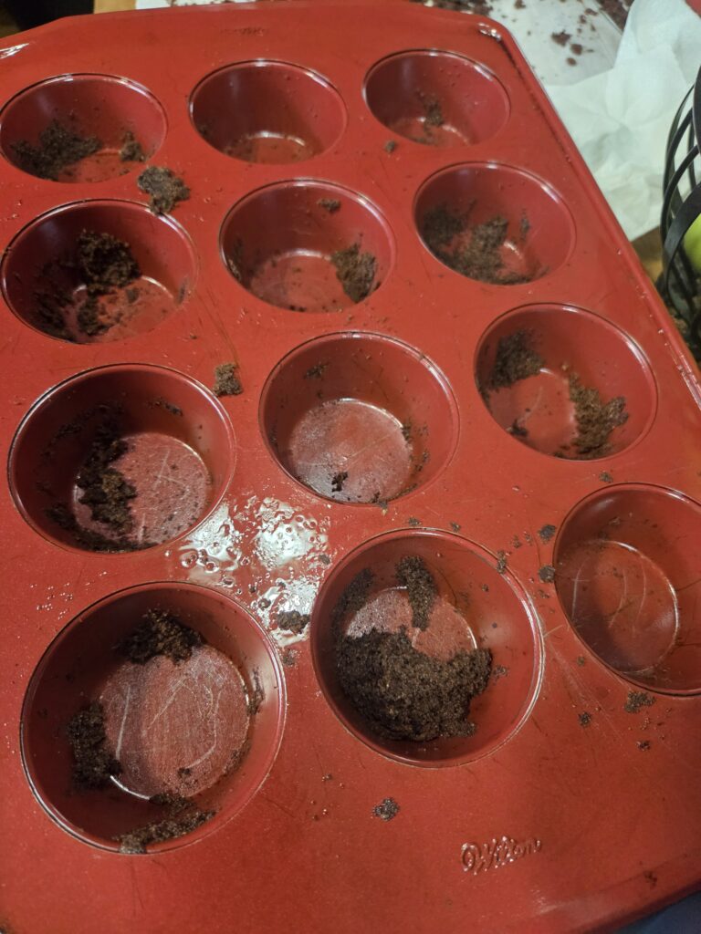 cupcake crumbs on pan