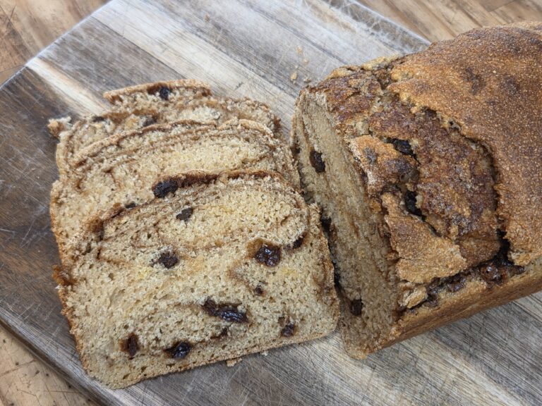 sliced sourdough cinnamon raisin swirl bread