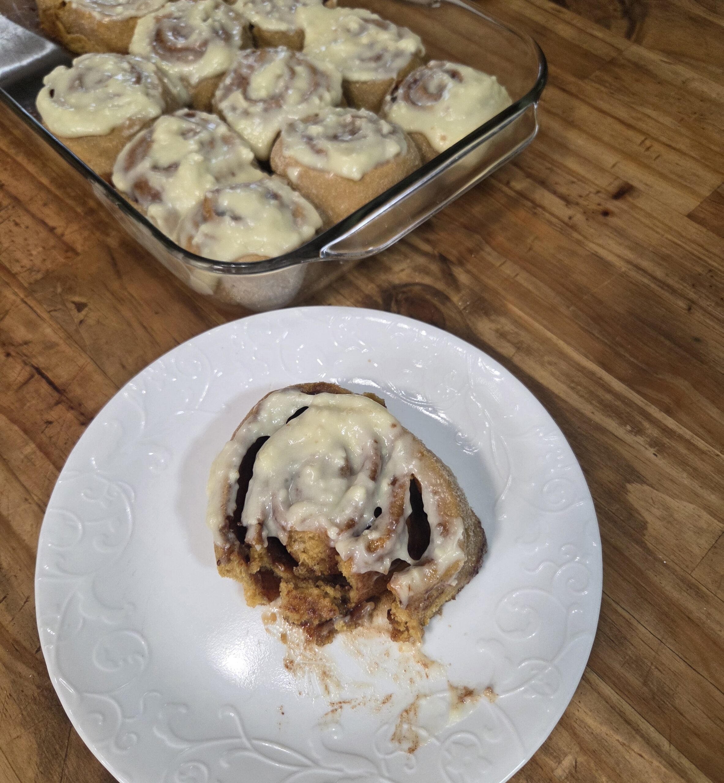 bite out of cinnamon roll