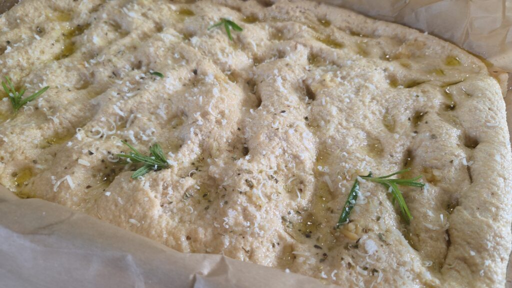 topped focaccia dough